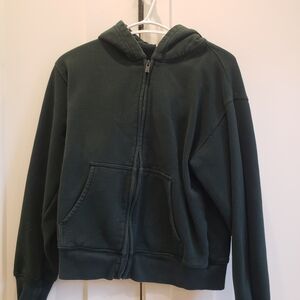 Aritzia Perfect Fit Dark Green Zip-Up Hoodie